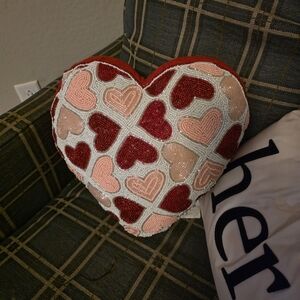 Heart Patterned Beaded Pillow